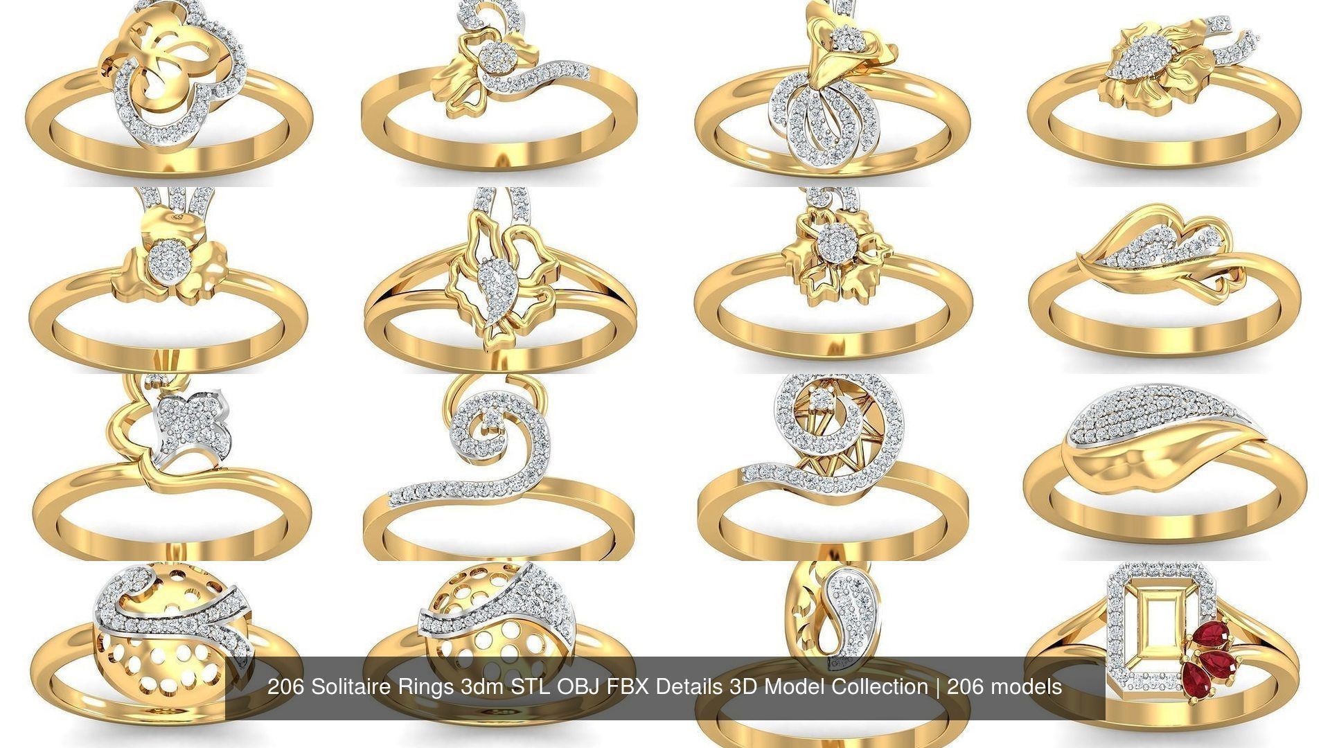 206 Solitaire Rings 3dm STL OBJ FBX Details 3D Model Collection _13