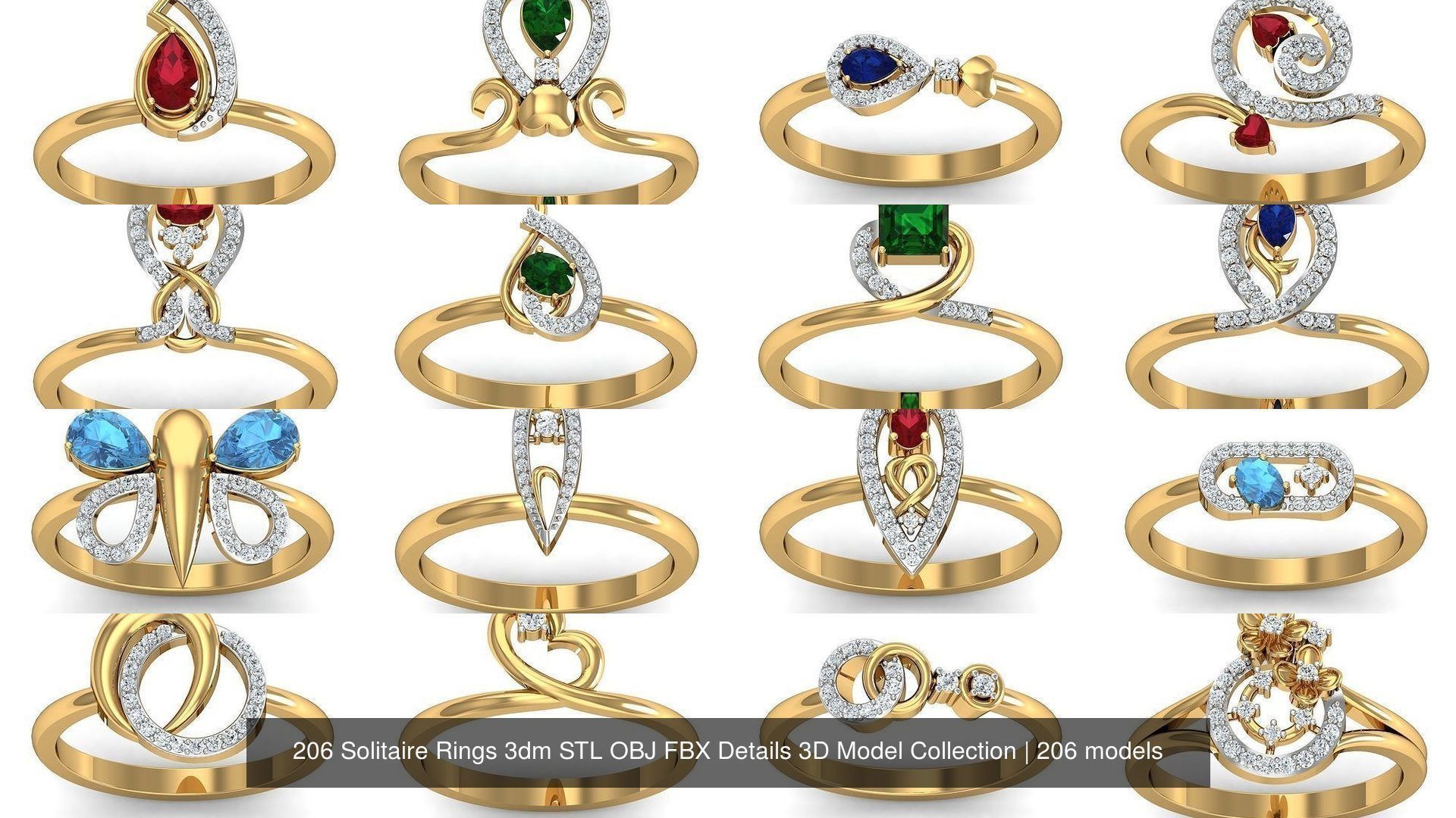 206 Solitaire Rings 3dm STL OBJ FBX Details 3D Model Collection _14
