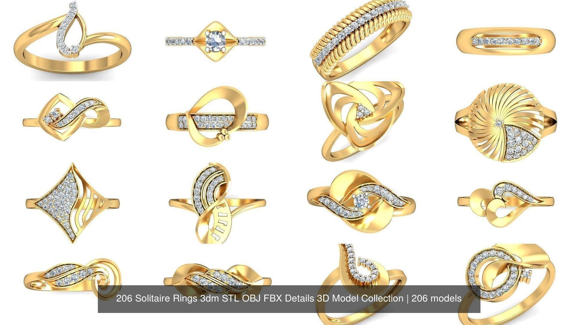 206 Solitaire Rings 3dm STL OBJ FBX Details 3D Model Collection _17