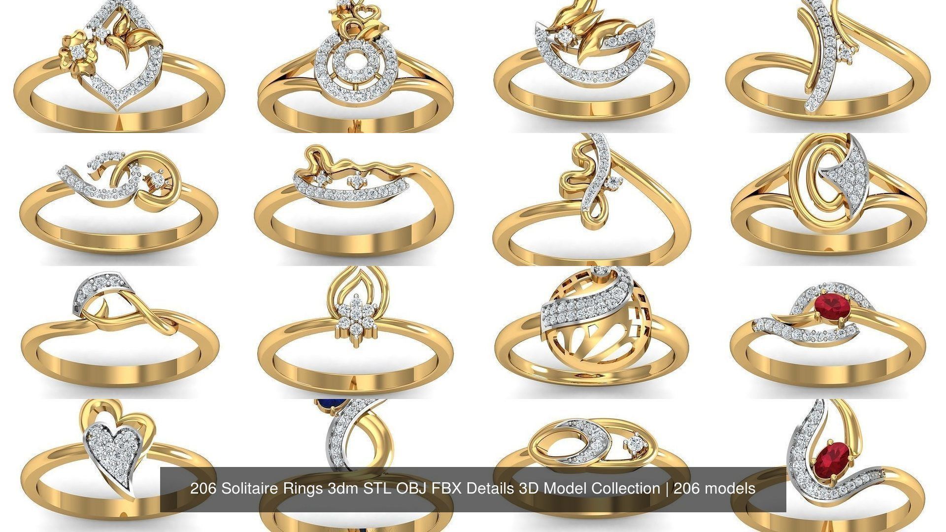 206 Solitaire Rings 3dm STL OBJ FBX Details 3D Model Collection _7