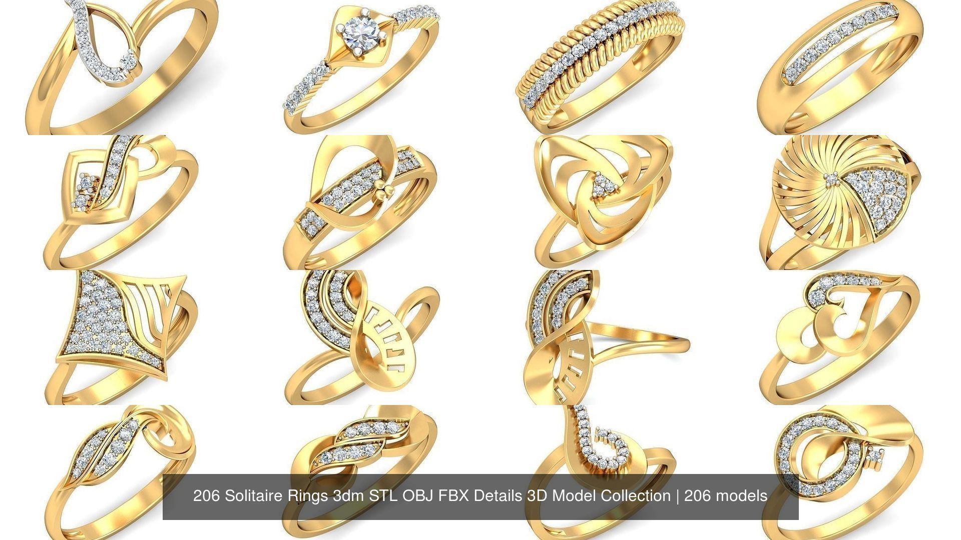 206 Solitaire Rings 3dm STL OBJ FBX Details 3D Model Collection _40
