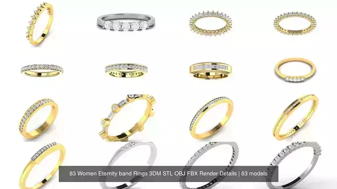 83 Women Eternity band Rings 3DM STL OBJ FBX Render Details 3D Model Collection