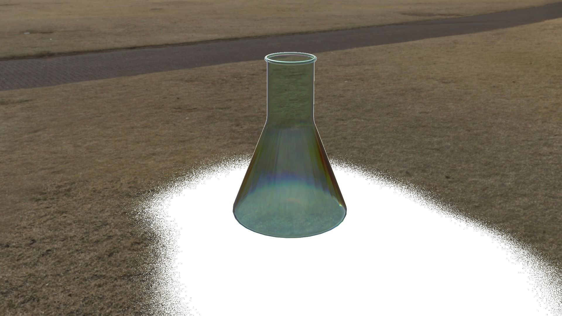 Beaker glass flask on grassy field Low-poly 3D model_1