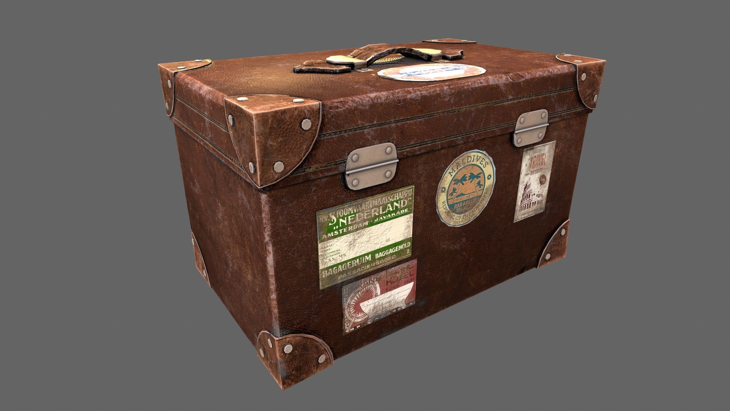 Suitcase Luggage Travel Lowpoly Vintage 3d Game model Low-poly 3D model_3
