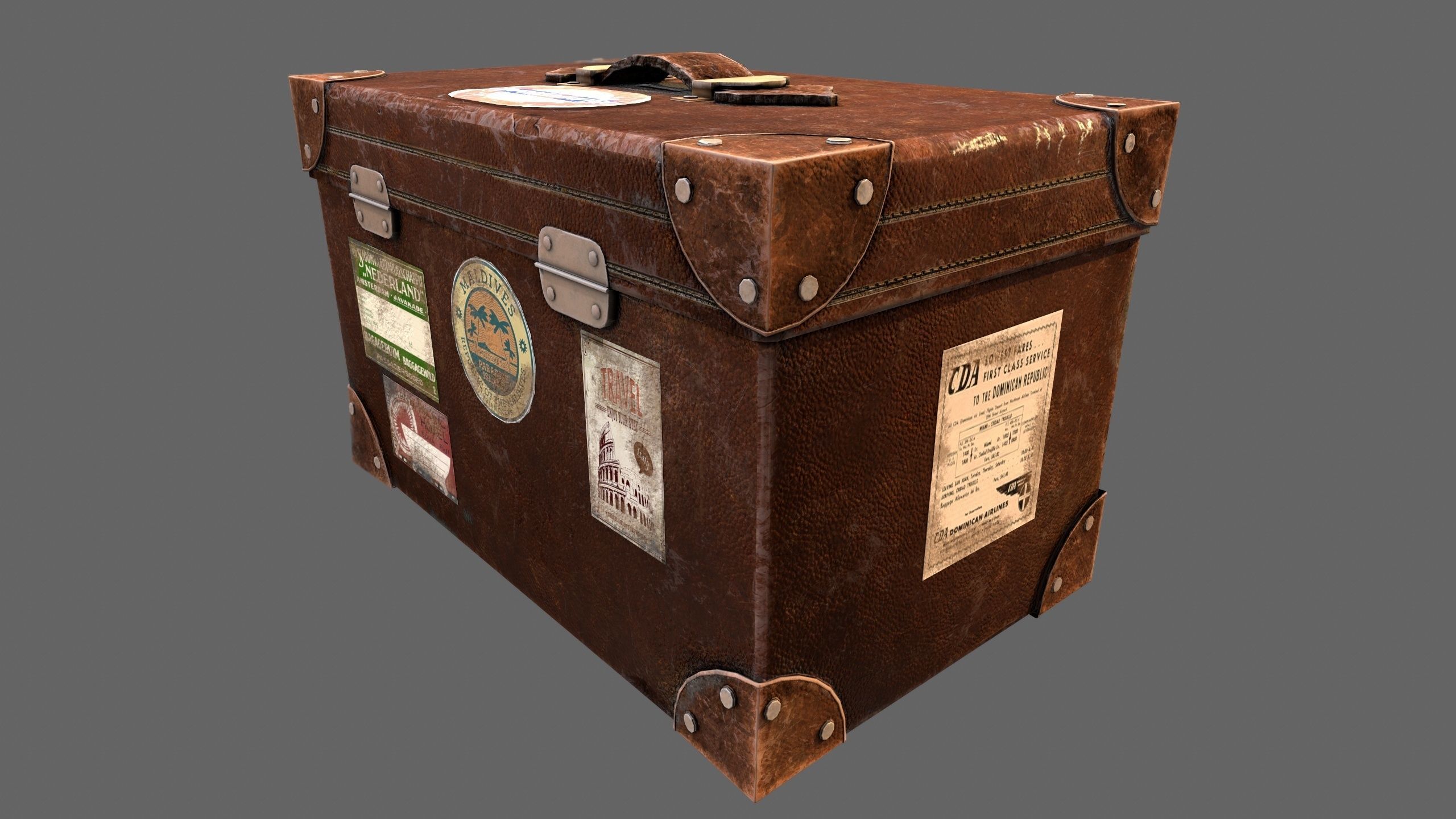 Suitcase Luggage Travel Lowpoly Vintage 3d Game model Low-poly 3D model_4