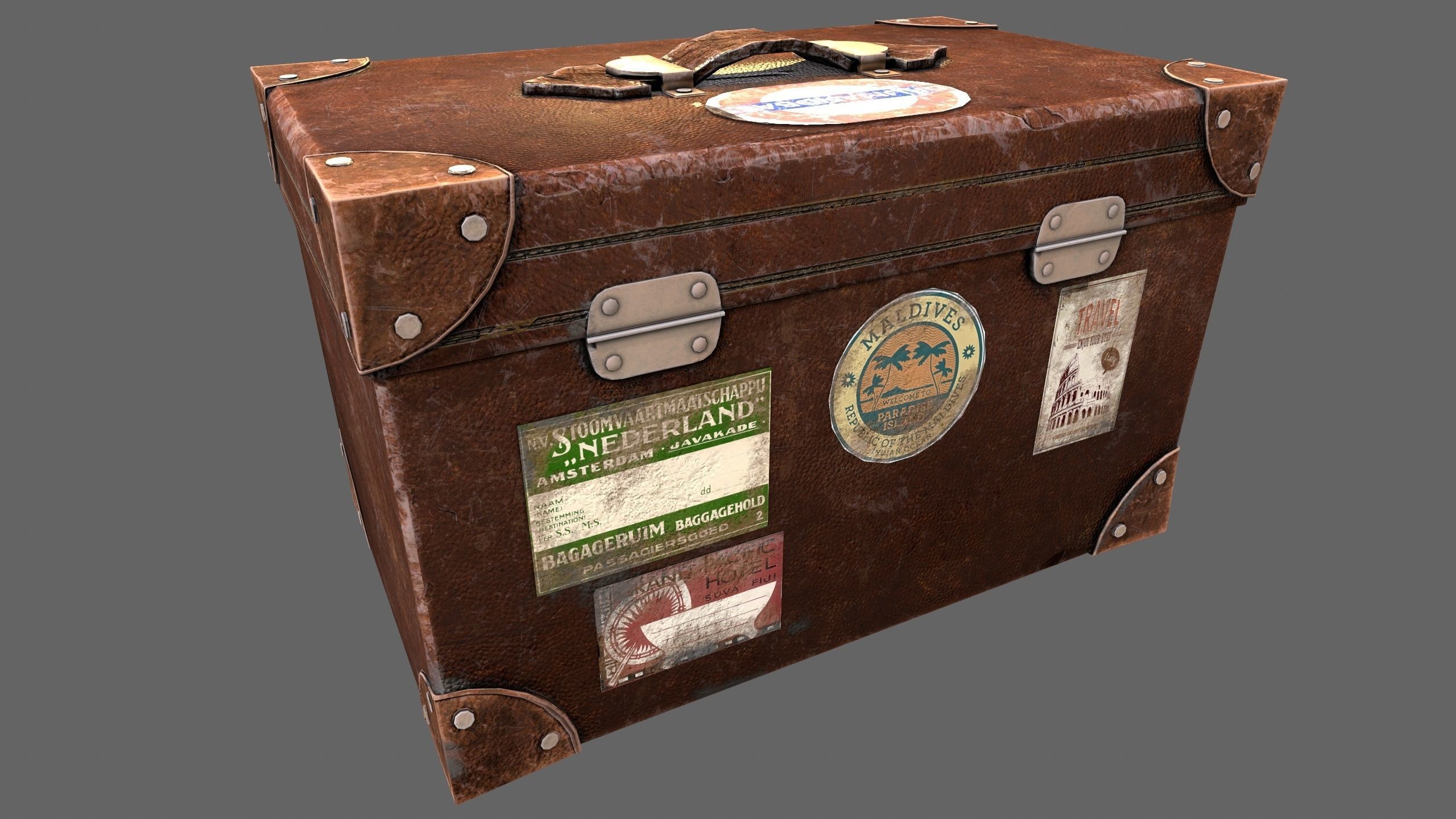Suitcase Luggage Travel Lowpoly Vintage 3d Game model Low-poly 3D model_7