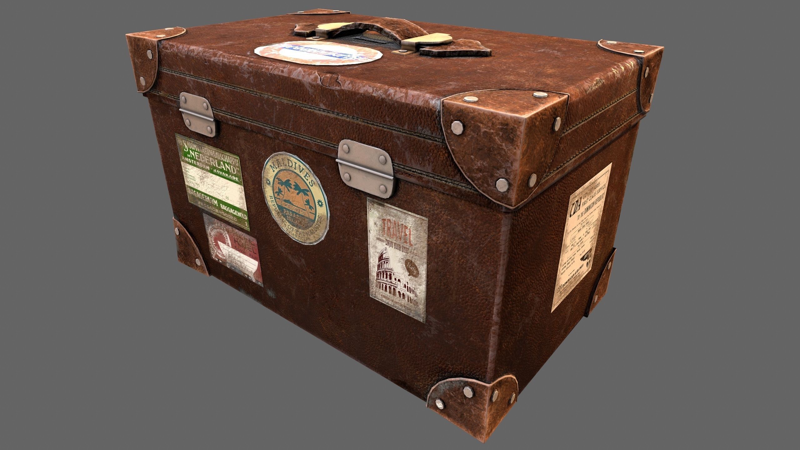 Suitcase Luggage Travel Lowpoly Vintage 3d Game model Low-poly 3D model_8