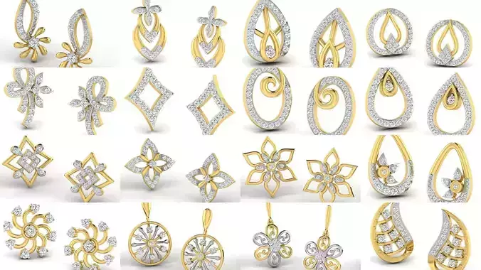 250 Women Earrings 3DM STL OBJ FBX Render Details Collection 