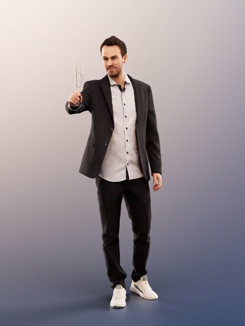 Fabio 13063 - Standing Elegant Man Raising Glass Low-poly 3D model_2