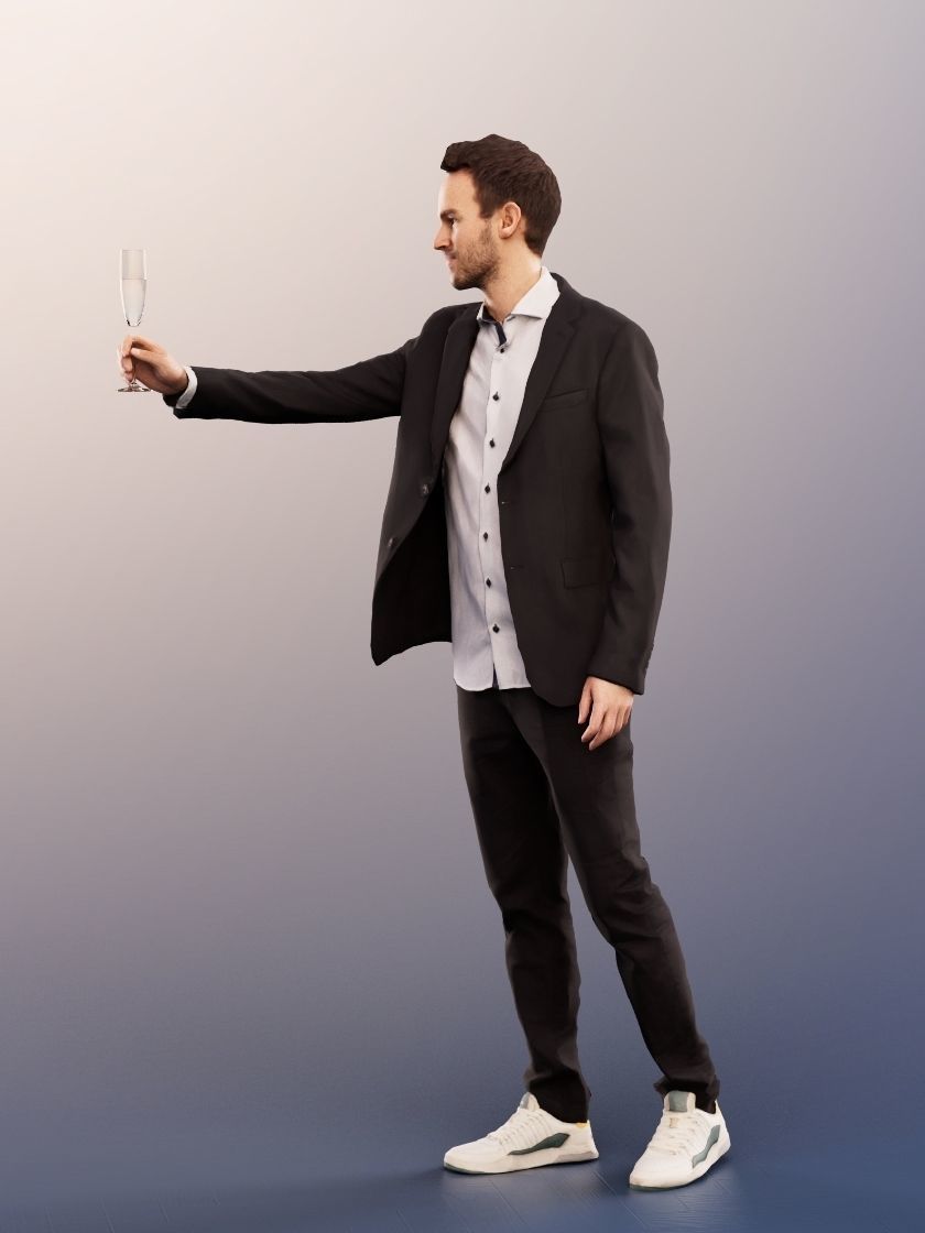 Fabio 13063 - Standing Elegant Man Raising Glass Low-poly 3D model_3