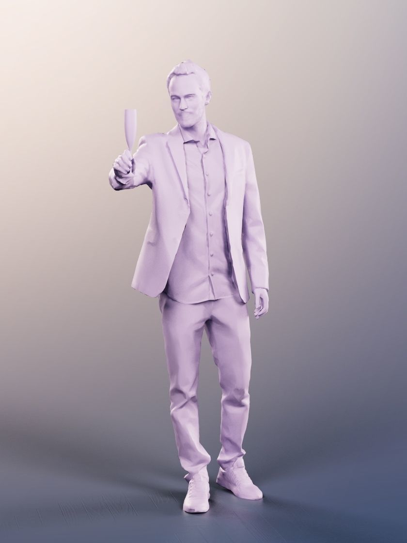 Fabio 13063 - Standing Elegant Man Raising Glass Low-poly 3D model_4