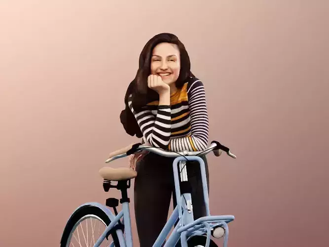 Camila 13036 - Young Woman With Bike Low-poly 3D model