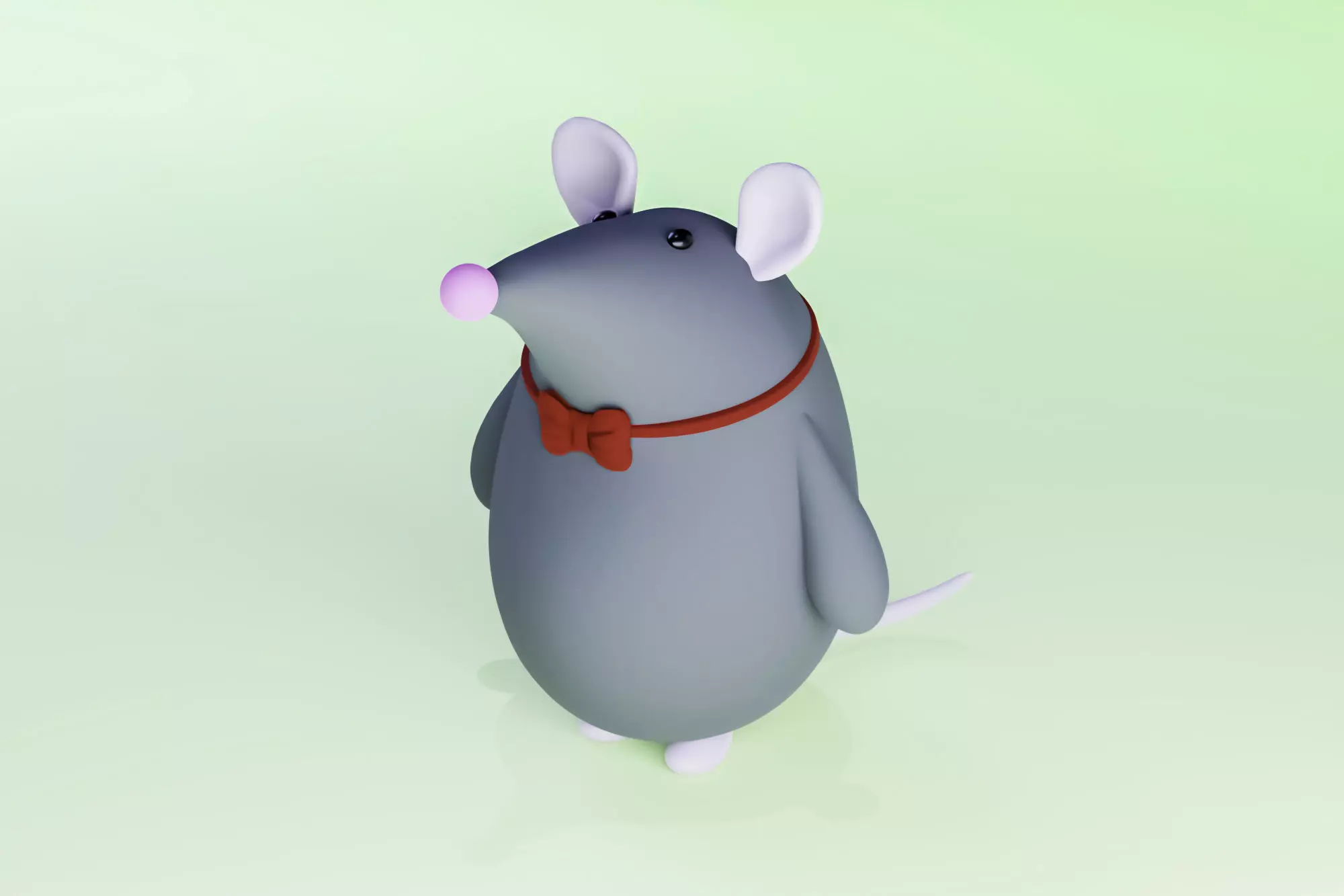 Rat mouse with red bow cute cartoon character 3D model