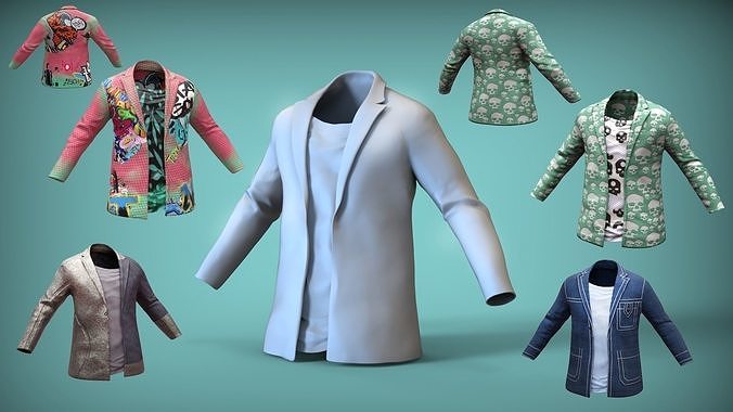 Gameready jacket coat pack Low-poly 3D model