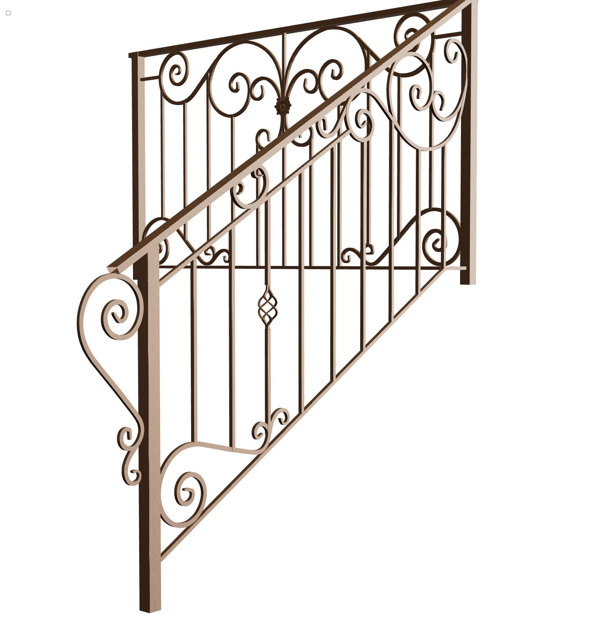 Wrought iron deck railing 3D model 3D model_3