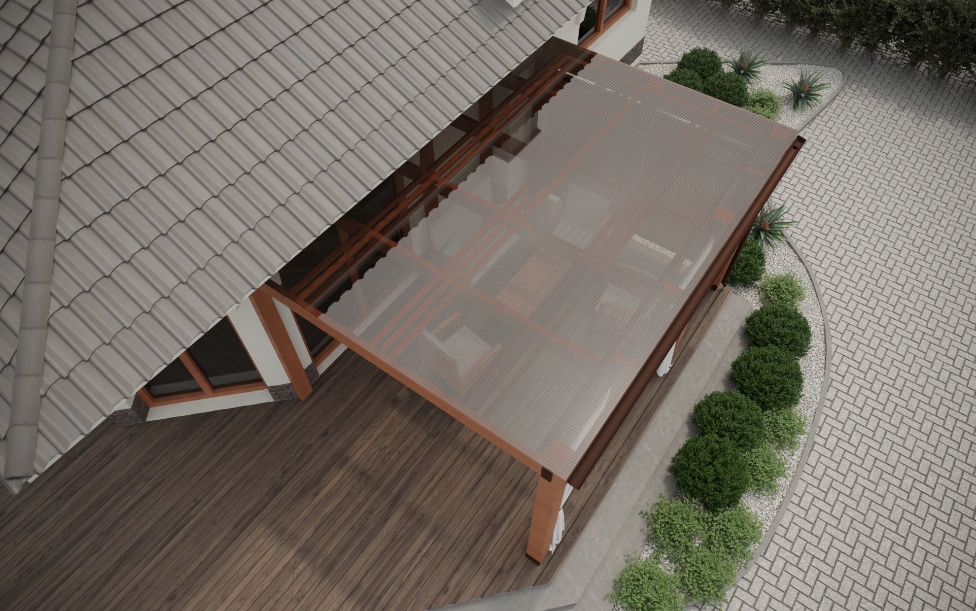 Garden Wooden Alcove with set of Chairs and Table 3D model_2