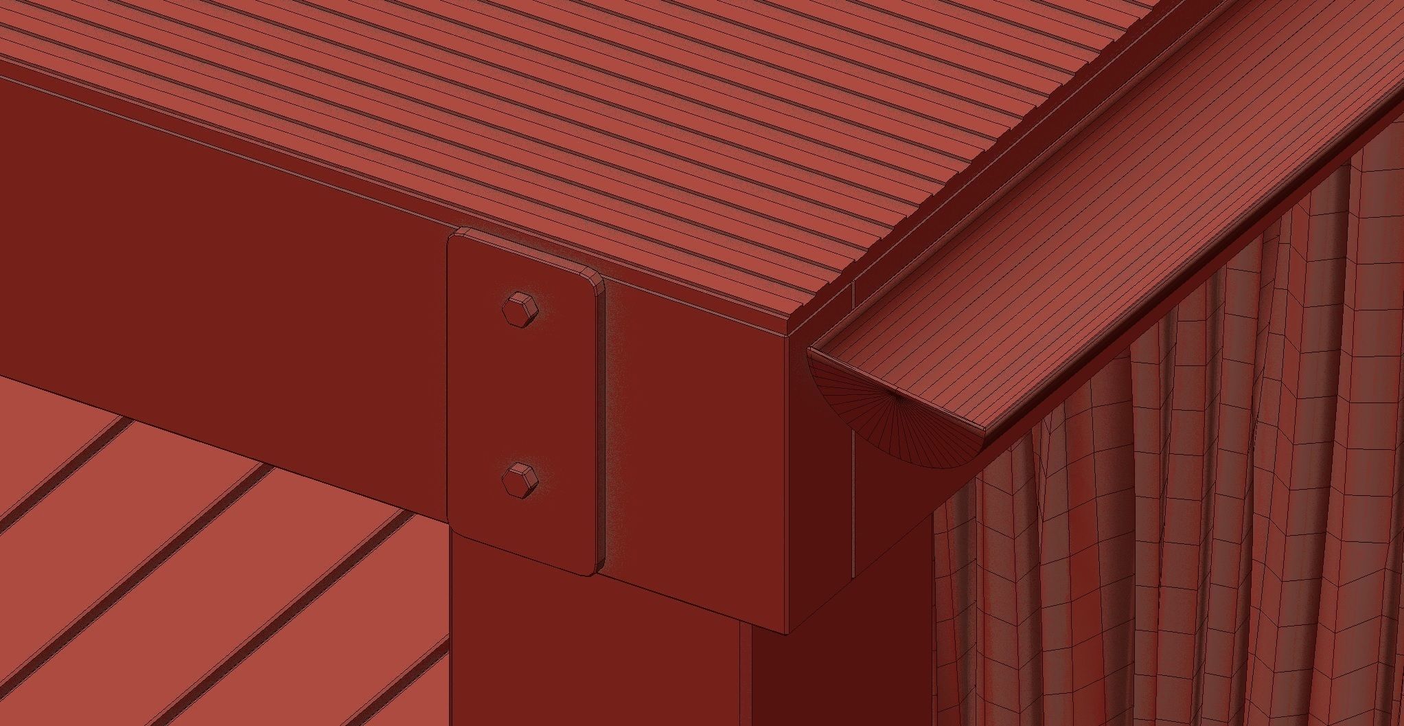 Garden Wooden Alcove with set of Chairs and Table 3D model_9