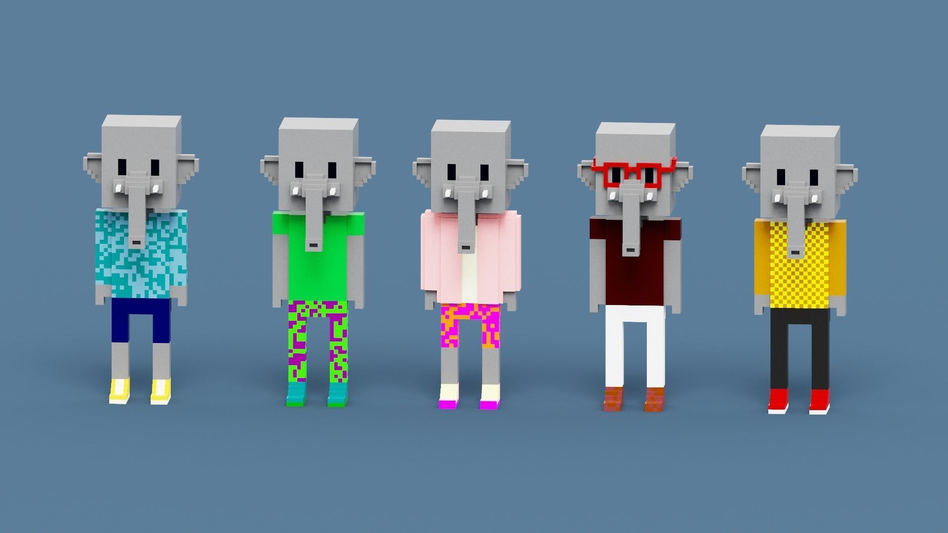 NFT Voxel Elephant Characters Low-poly 3D model_1