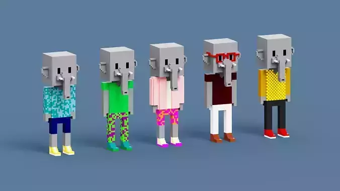 NFT Voxel Elephant Characters Low-poly 3D model
