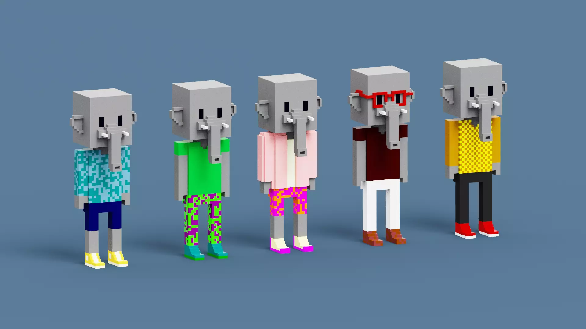 NFT Voxel Elephant Characters Low-poly 3D model_0
