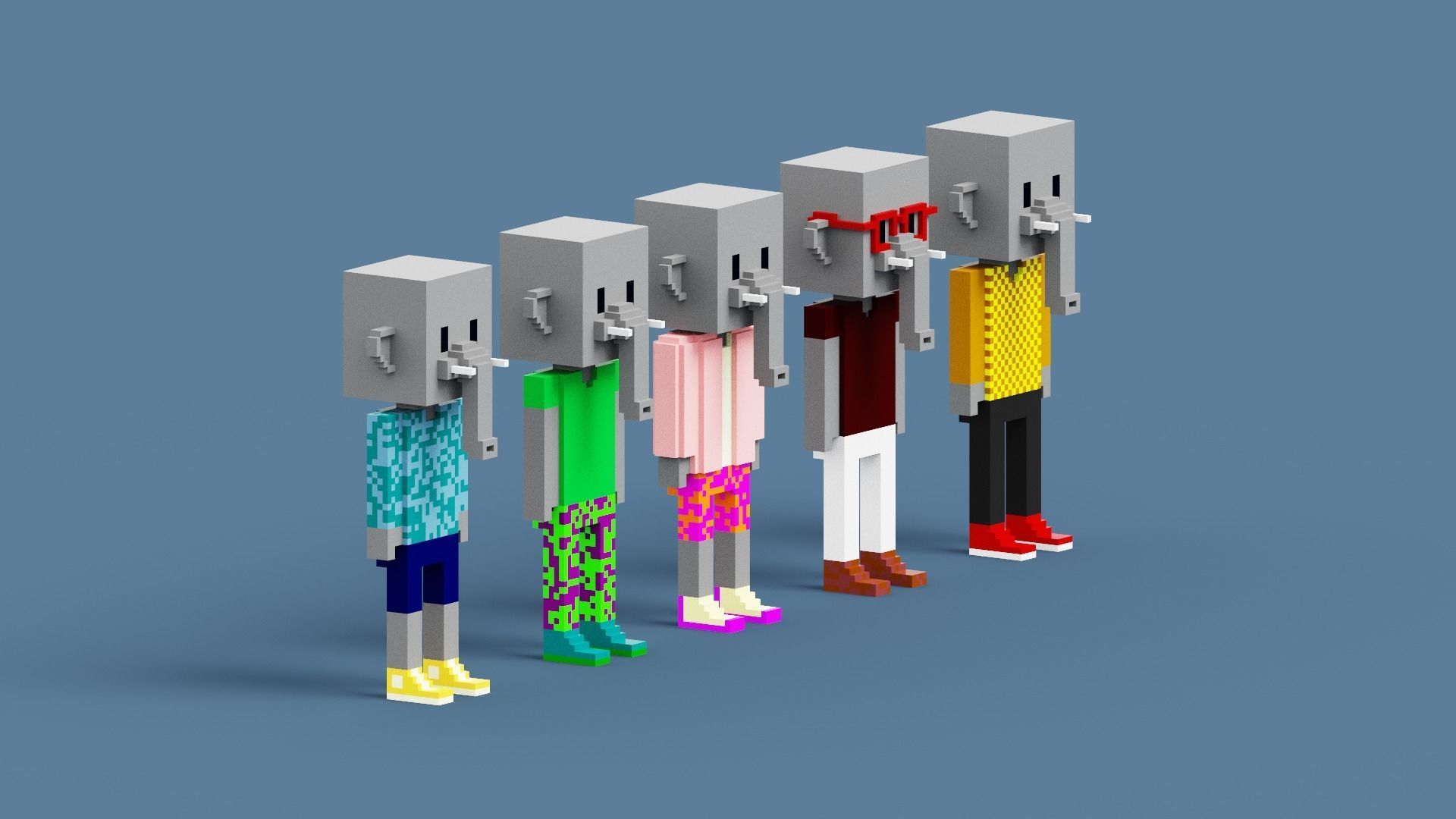 NFT Voxel Elephant Characters Low-poly 3D model_11