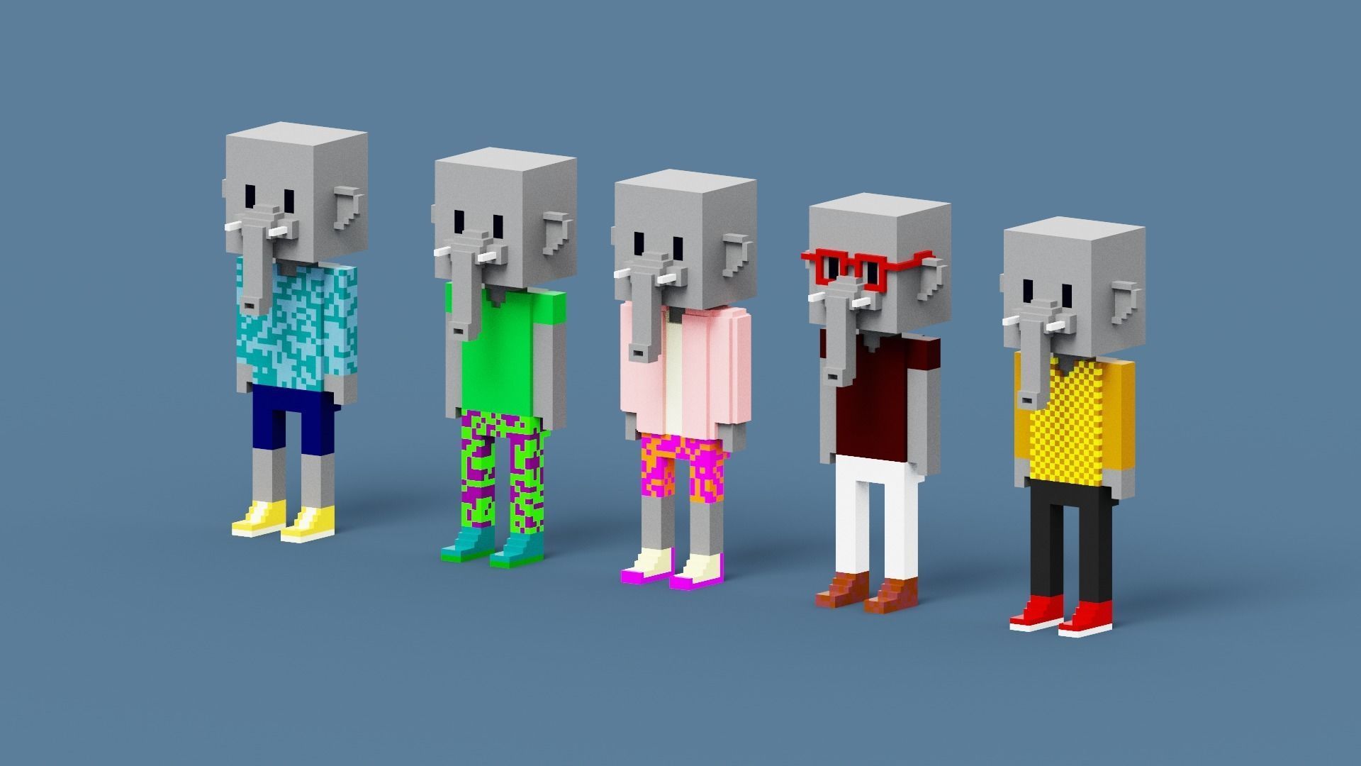 NFT Voxel Elephant Characters Low-poly 3D model_2