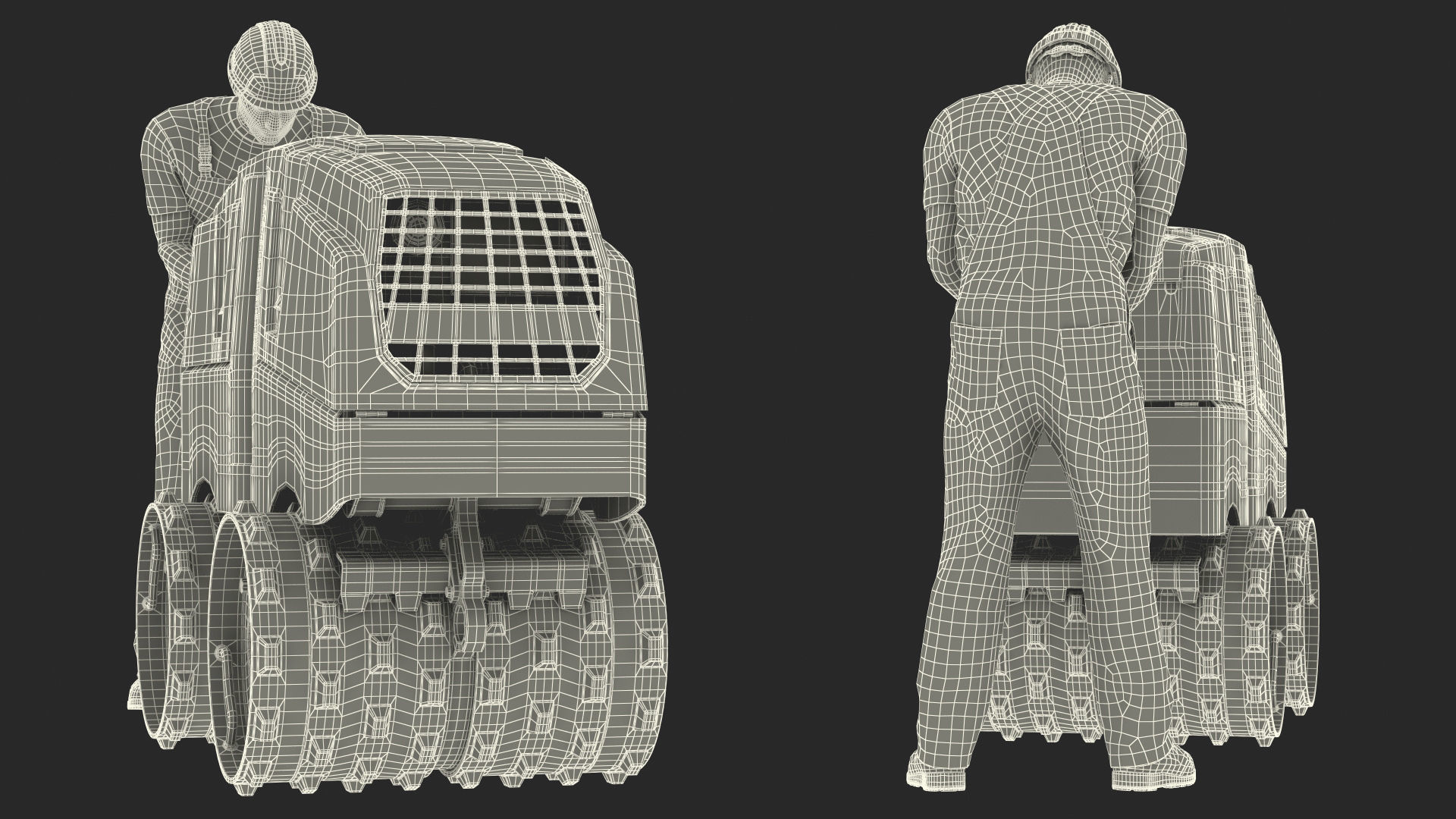 Construction Worker with Trench Roller Bomag BMP8500 Rigged 3D model_57