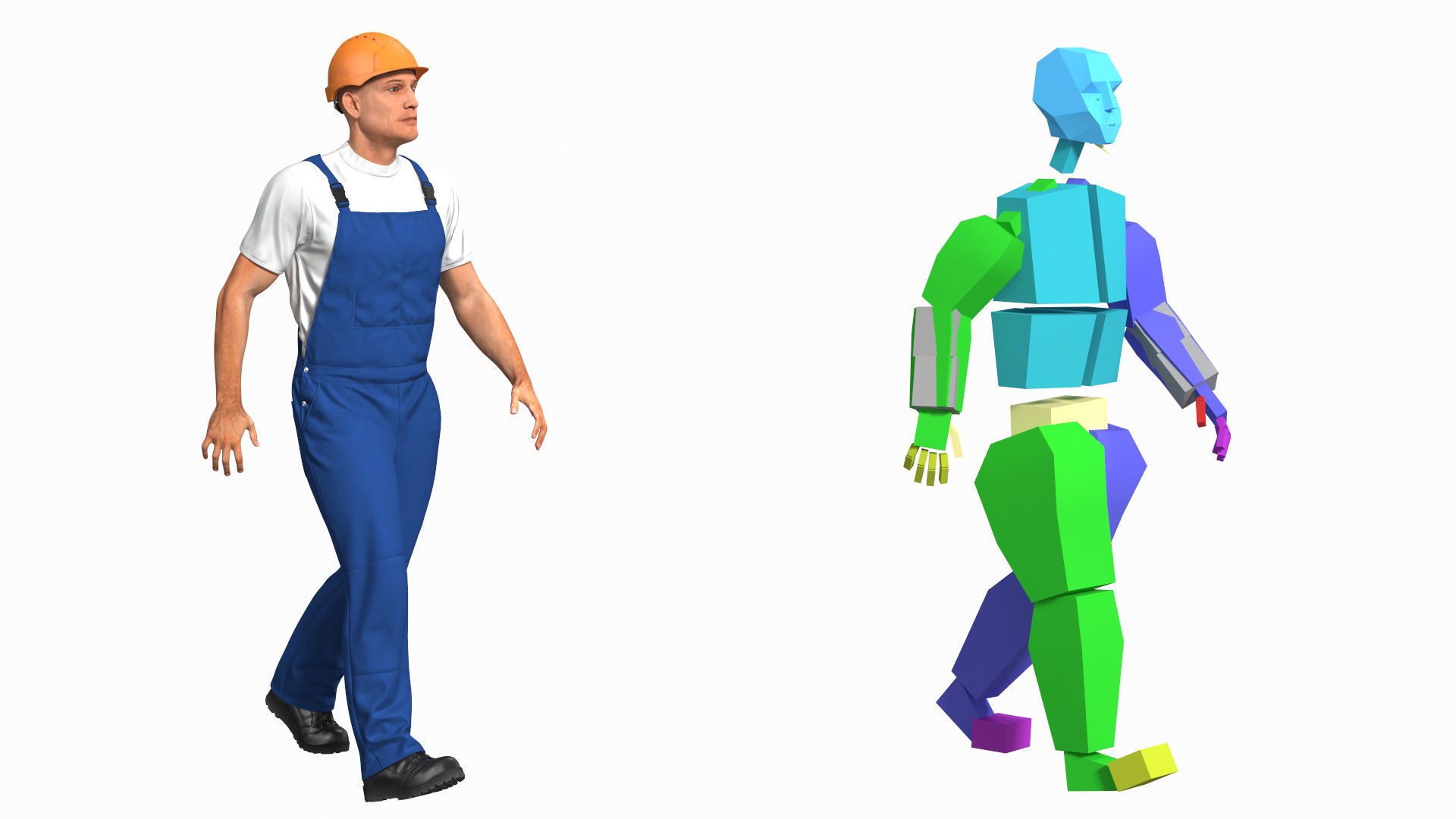 Construction Worker with Trench Roller Bomag BMP8500 Rigged 3D model_3