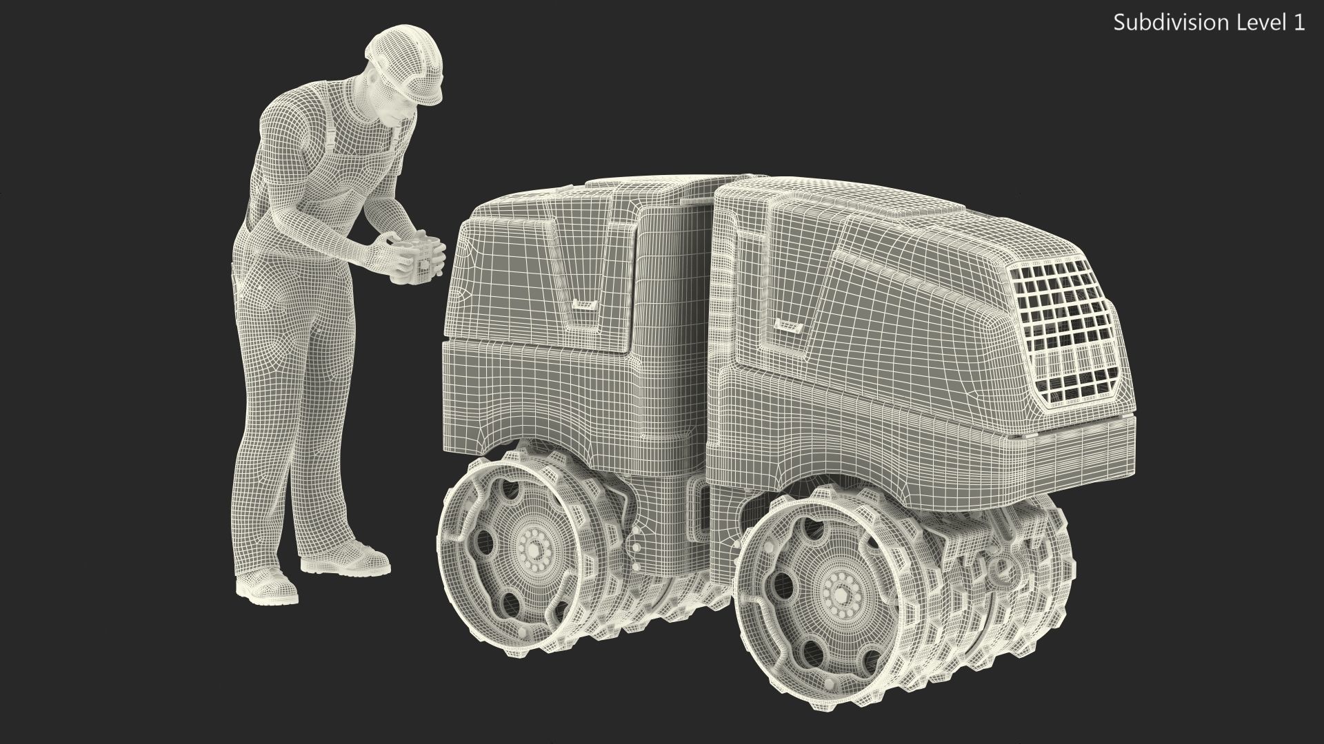 Construction Worker with Trench Roller Bomag BMP8500 Rigged 3D model_45