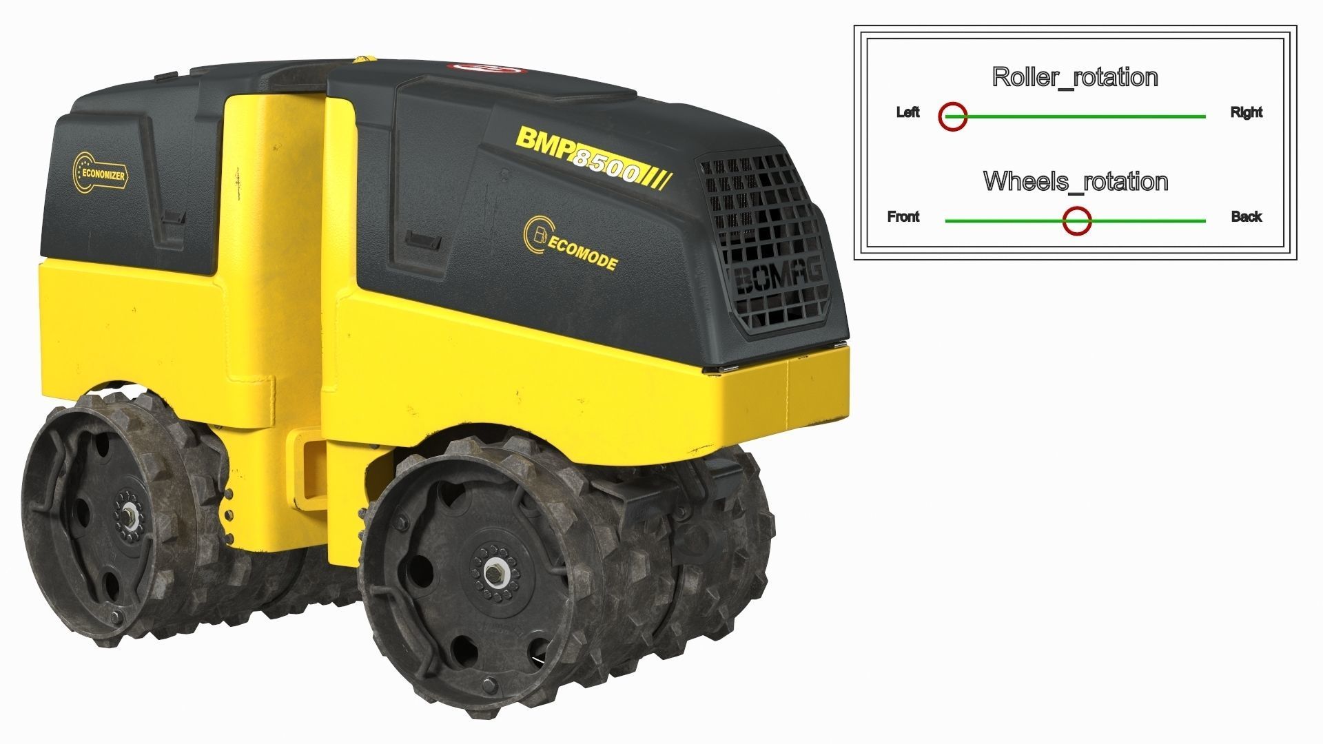 Construction Worker with Trench Roller Bomag BMP8500 Rigged 3D model_2