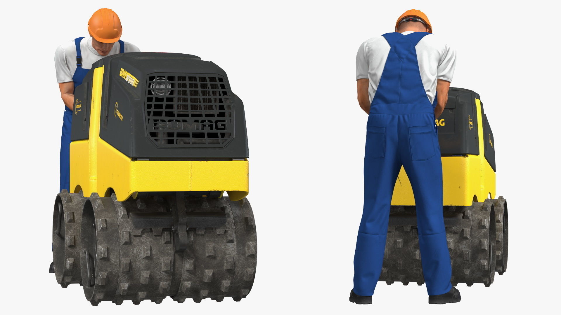Construction Worker with Trench Roller Bomag BMP8500 Rigged 3D model_17
