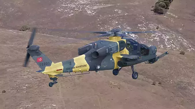  Atak T129 Helicopter-Rigged - with Cocpit-Changeable decal-text Low-poly 3D model