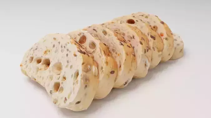 Sliced Baguette or cut French bread with seeds and spices
