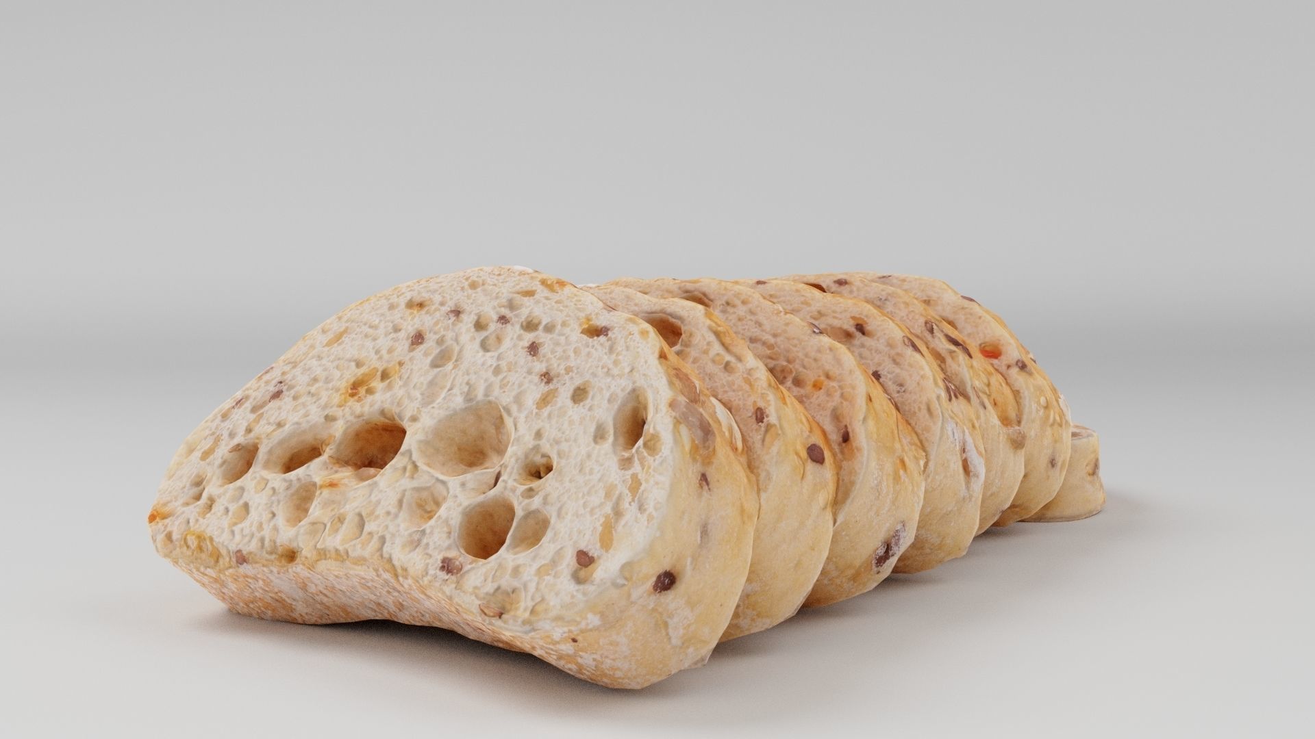 Sliced Baguette or cut French bread with seeds and spices 3D model_4