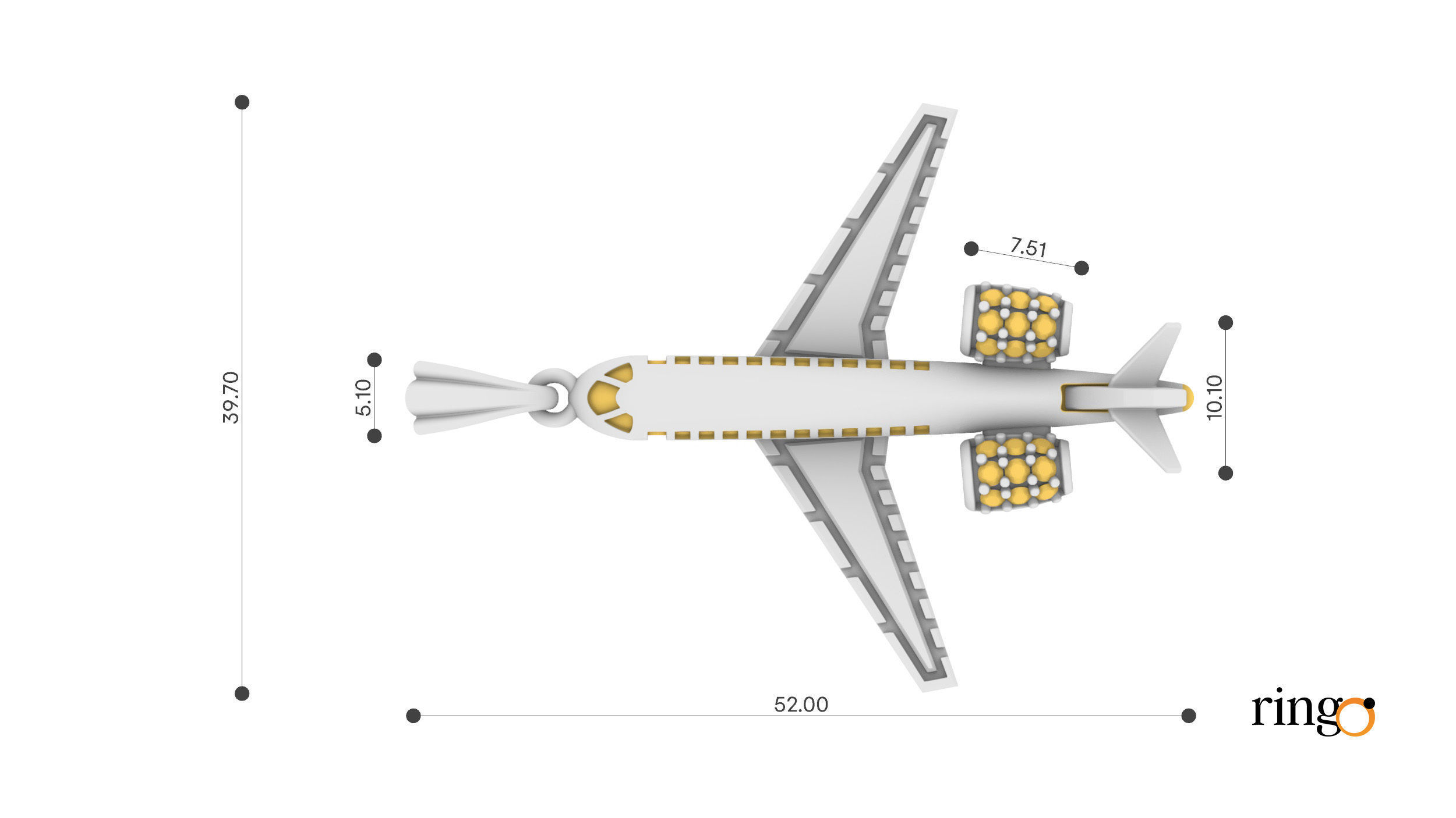 Aeroplano airplane with key ring 3D print model_1
