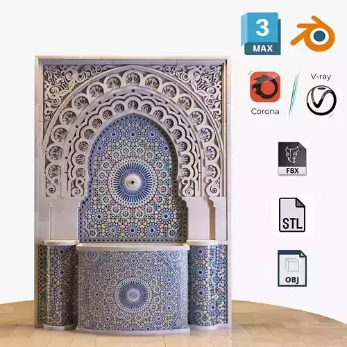 Moroccan Fountain With Mosaic Tiles 3D model
