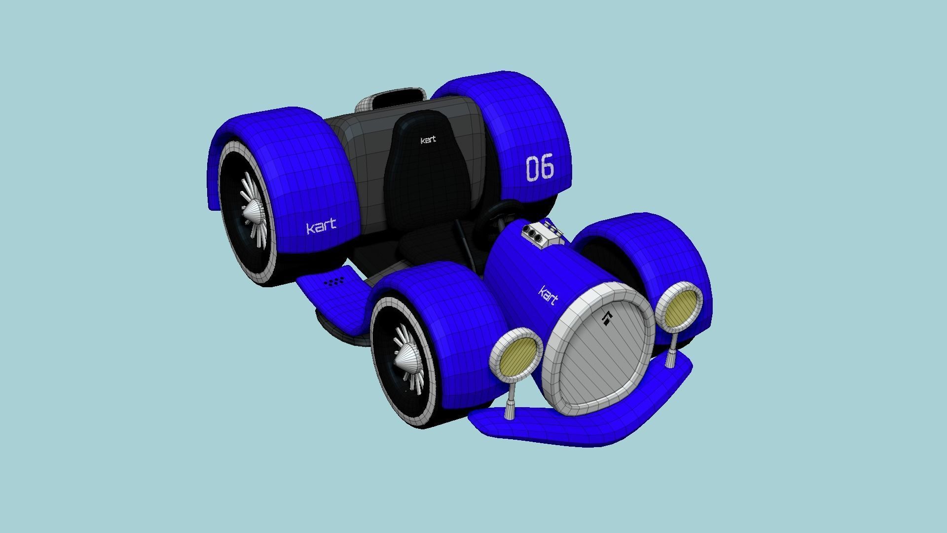 Cartoon Kart E02 Blue - Vehicle Racing Design Low-poly 3D model_6