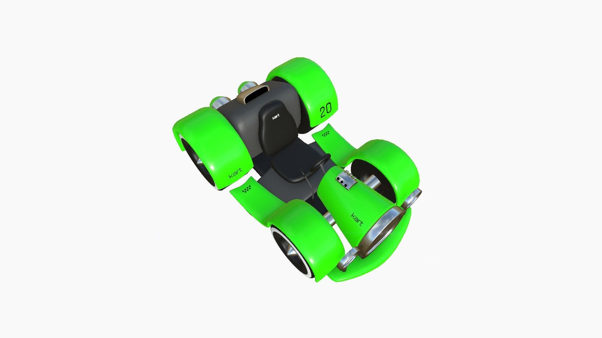 Cartoon Kart E04 Green - Vehicle Racing Design Low-poly 3D model_4