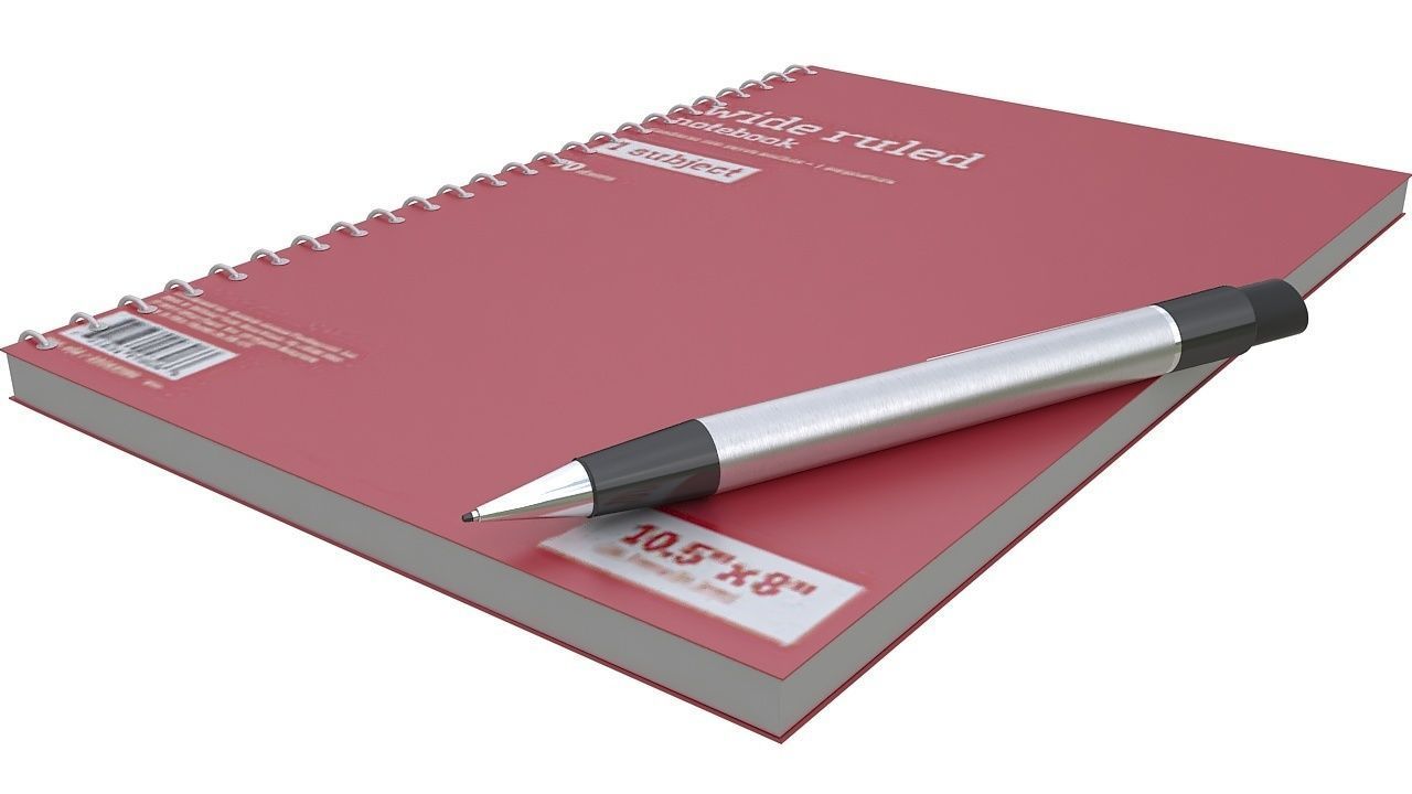 Notebook with pen 3D model_1