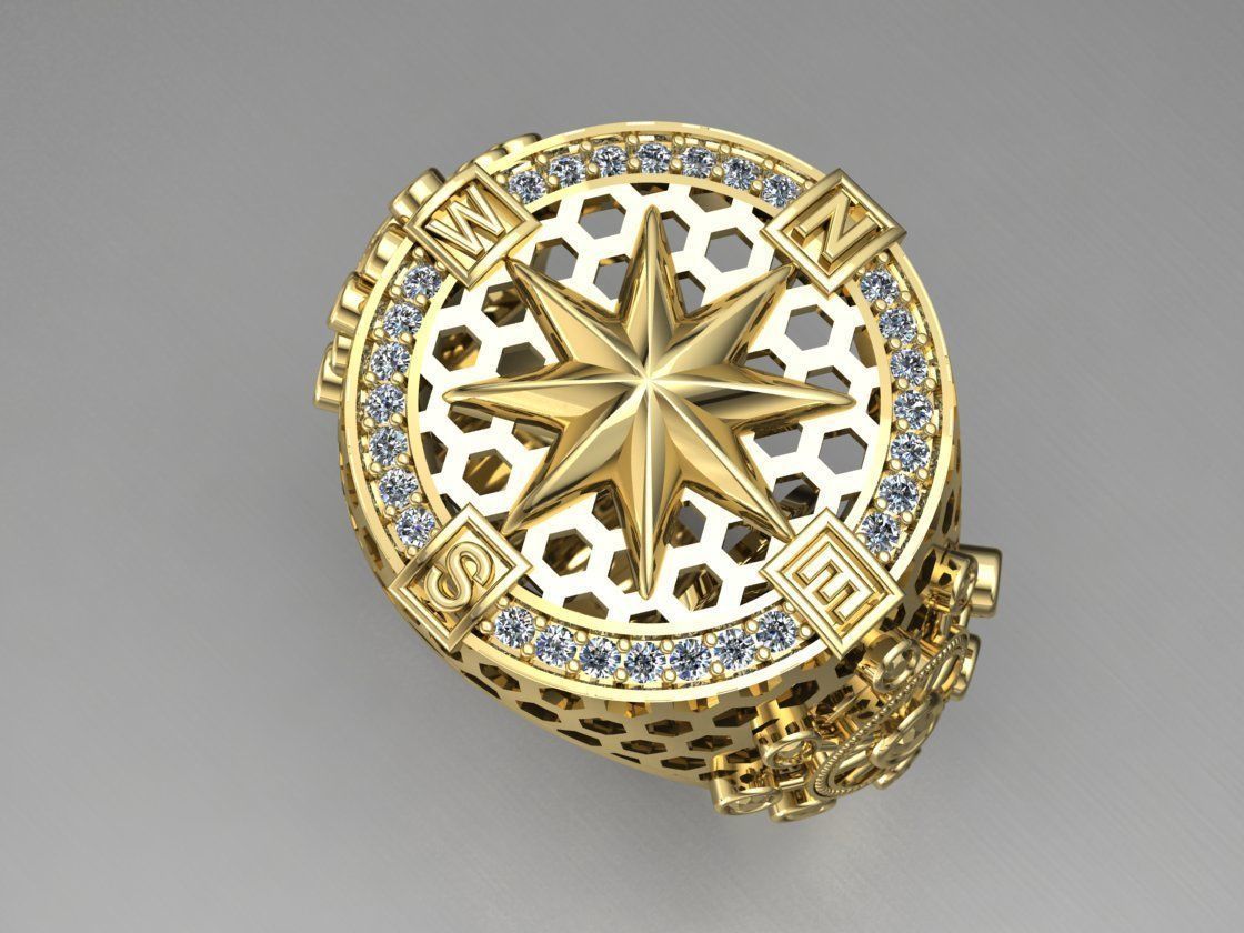 compass ring with diamonds 3D print model_5