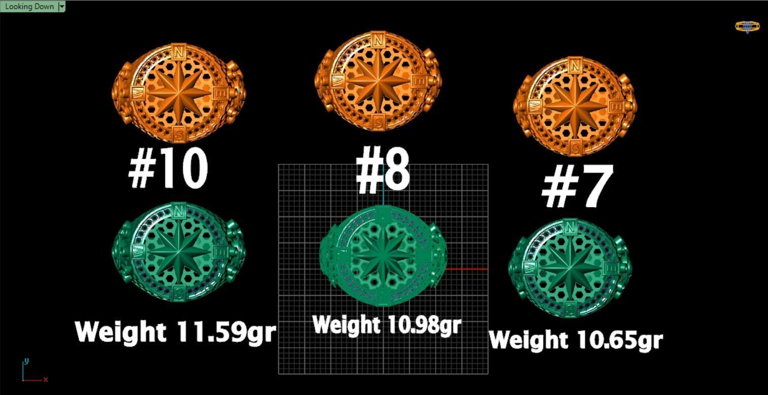 compass ring with diamonds 3D print model_7