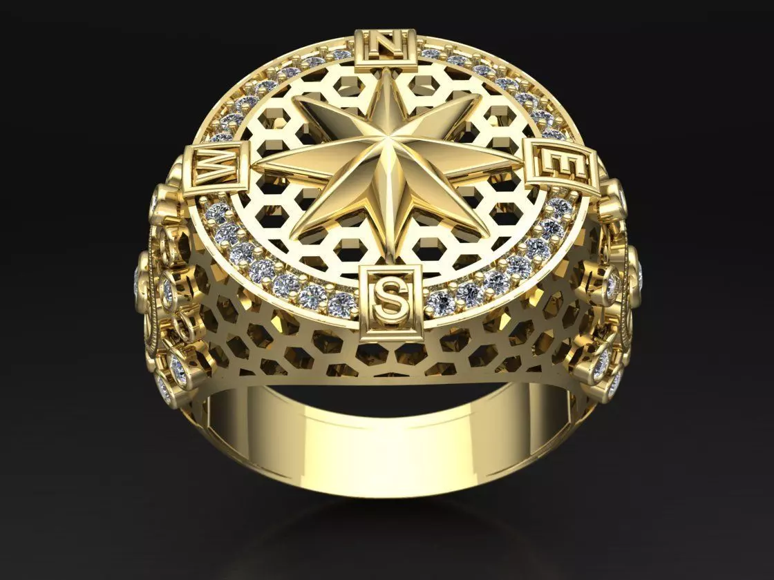 compass ring with diamonds 3D print model_0