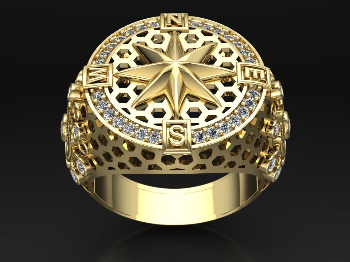 compass ring with diamonds 3D model 3D printable | CGTrader
