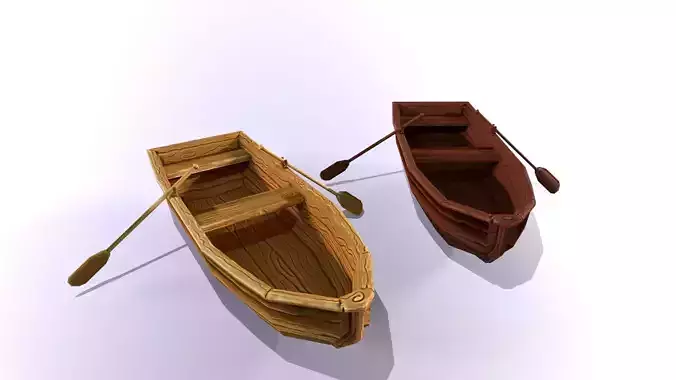 Stylized hand painted lowpoly boat in fantasy cartoon style