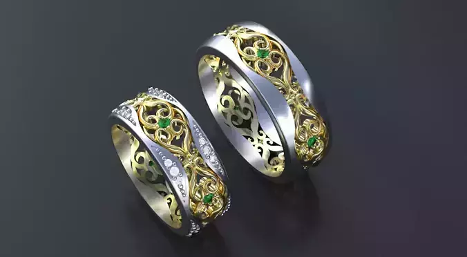 Wedding Band-rings with ornament 3D print model or CNC