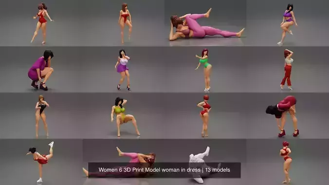 Women 6 3D Print Model woman in dress 3D Model Collection