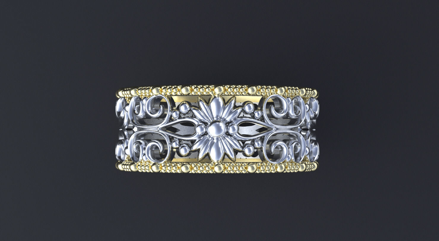 Package of Wedding Band-rings with ornament 3D print model_1