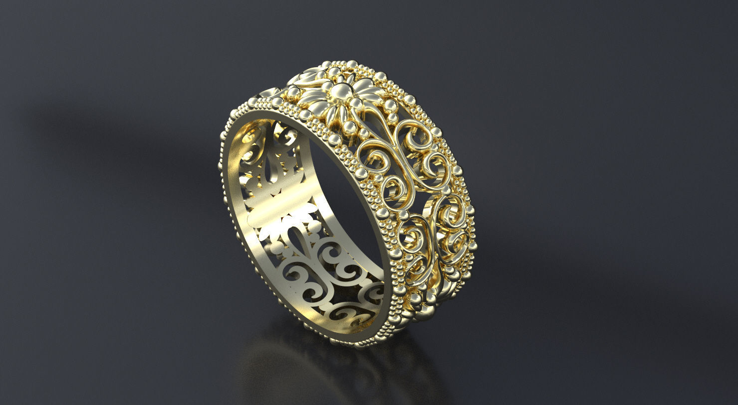 Package of Wedding Band-rings with ornament 3D print model_9
