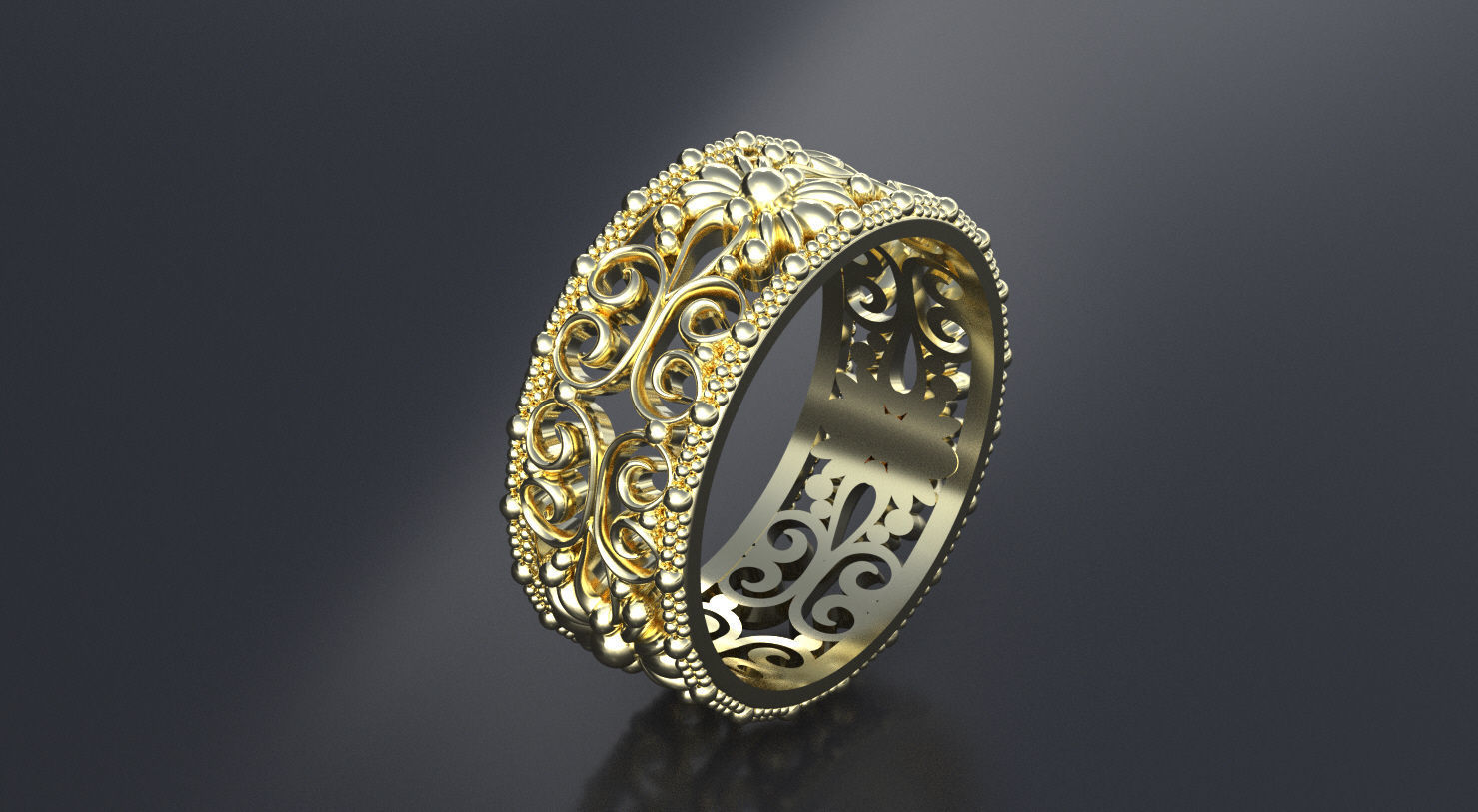 Package of Wedding Band-rings with ornament 3D print model_11