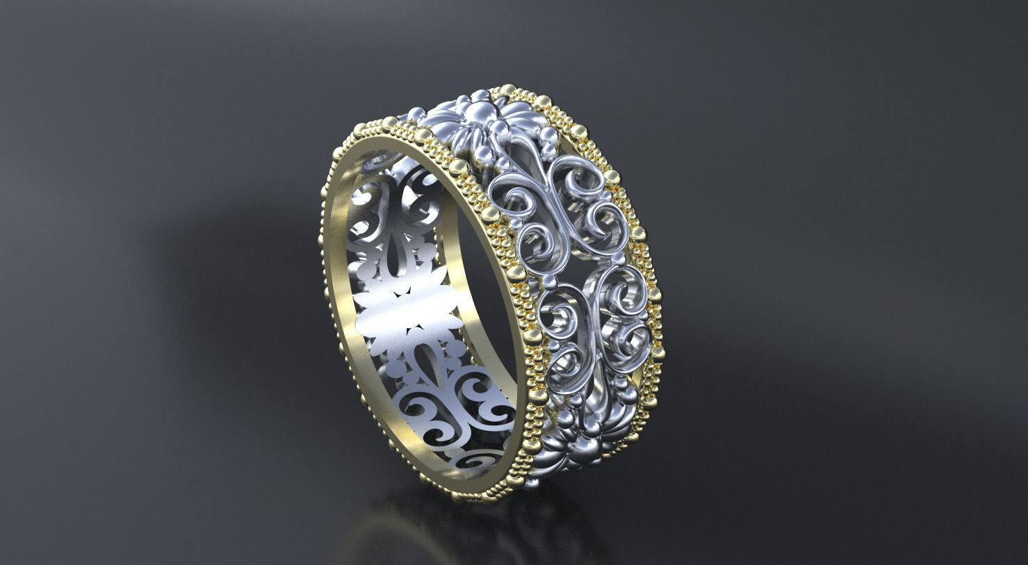 Package of Wedding Band-rings with ornament 3D print model_6